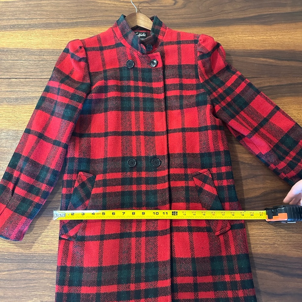 Ms New Yorker Red and Black Plaid Pea Coat - Picture 3 of 4